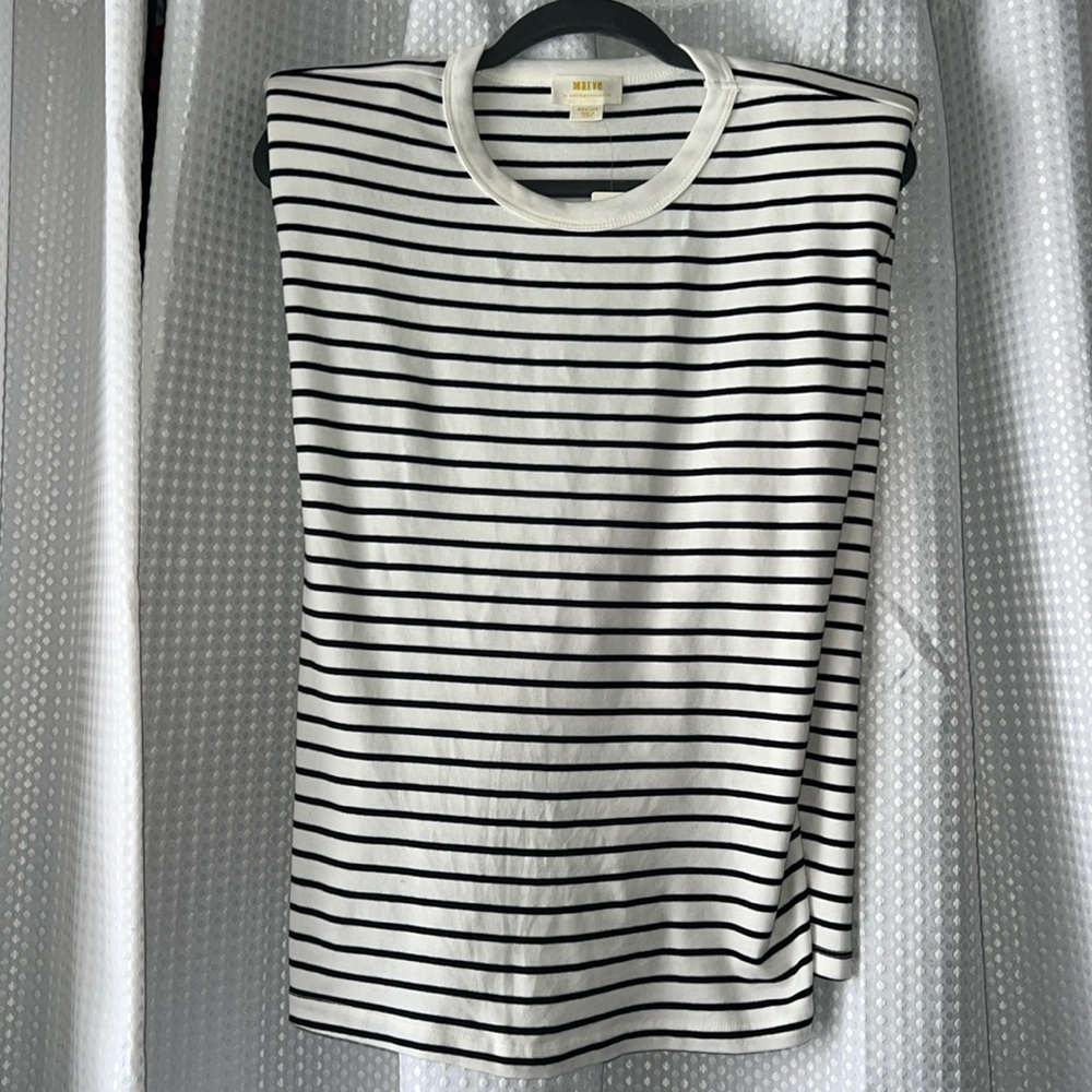 Maeve by Anthropologie striped boxy muscle tee with shoulder pad structure